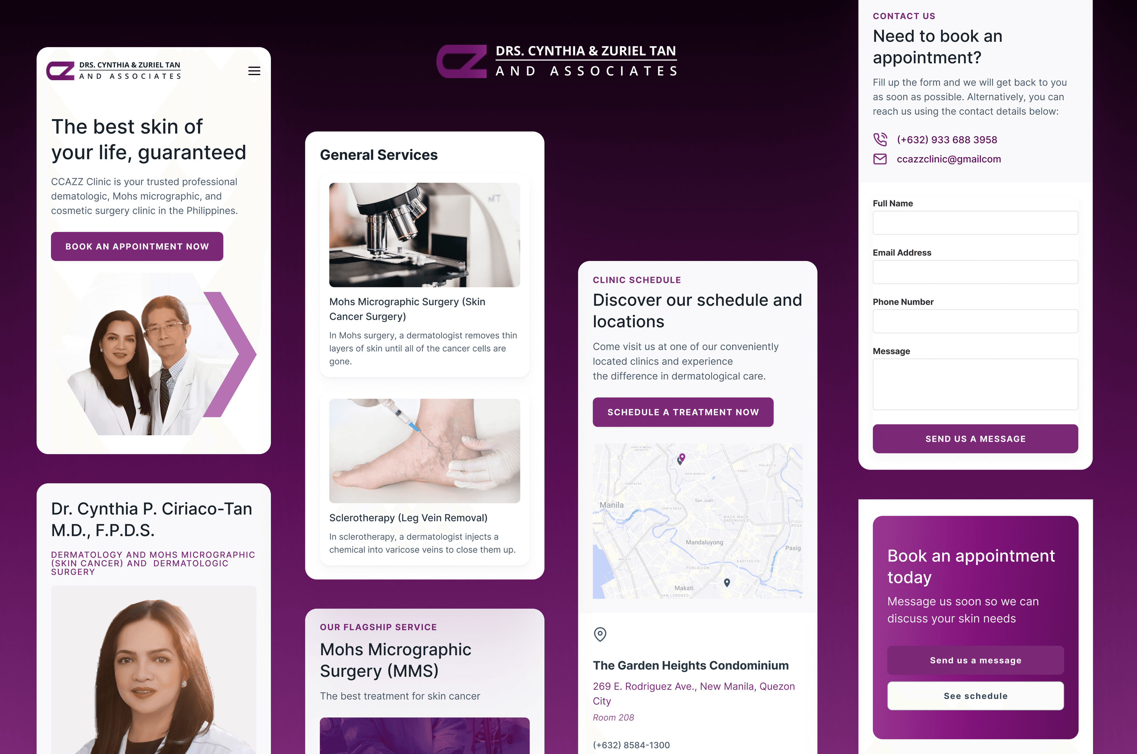 High-fidelity prototype collage of the mobile version of the website